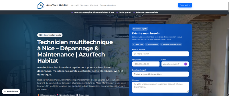 Page d’accueil du site AzurTech Habitat